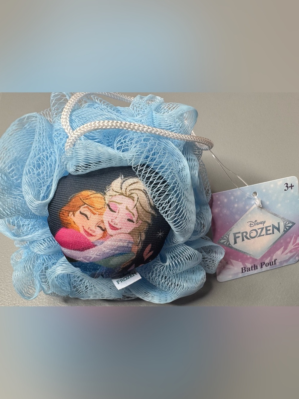 Disney Frozen Light Blue Bath Pouf bath scrub with Elsa & Anna Graphic sisters